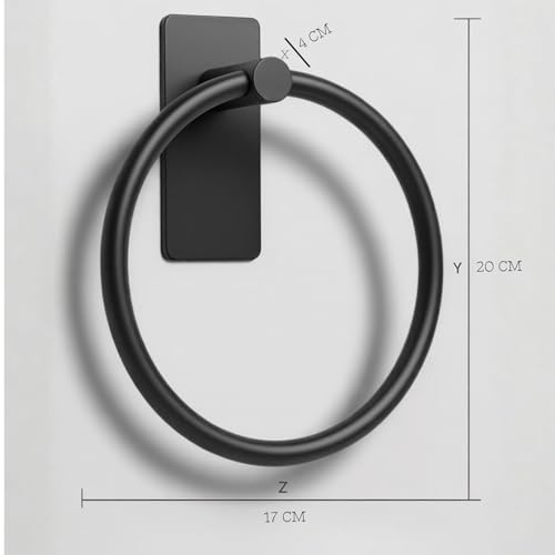Image of iSTAR Stainless Steel Self Adhesive Round Towel Ring | No Drilling Wall Mounted Bathroom Accessories | Napkin Hand Towel Holder for Kitchen, Wash Basin, Home and Hotels (Black Finish) (Pack of 2)
