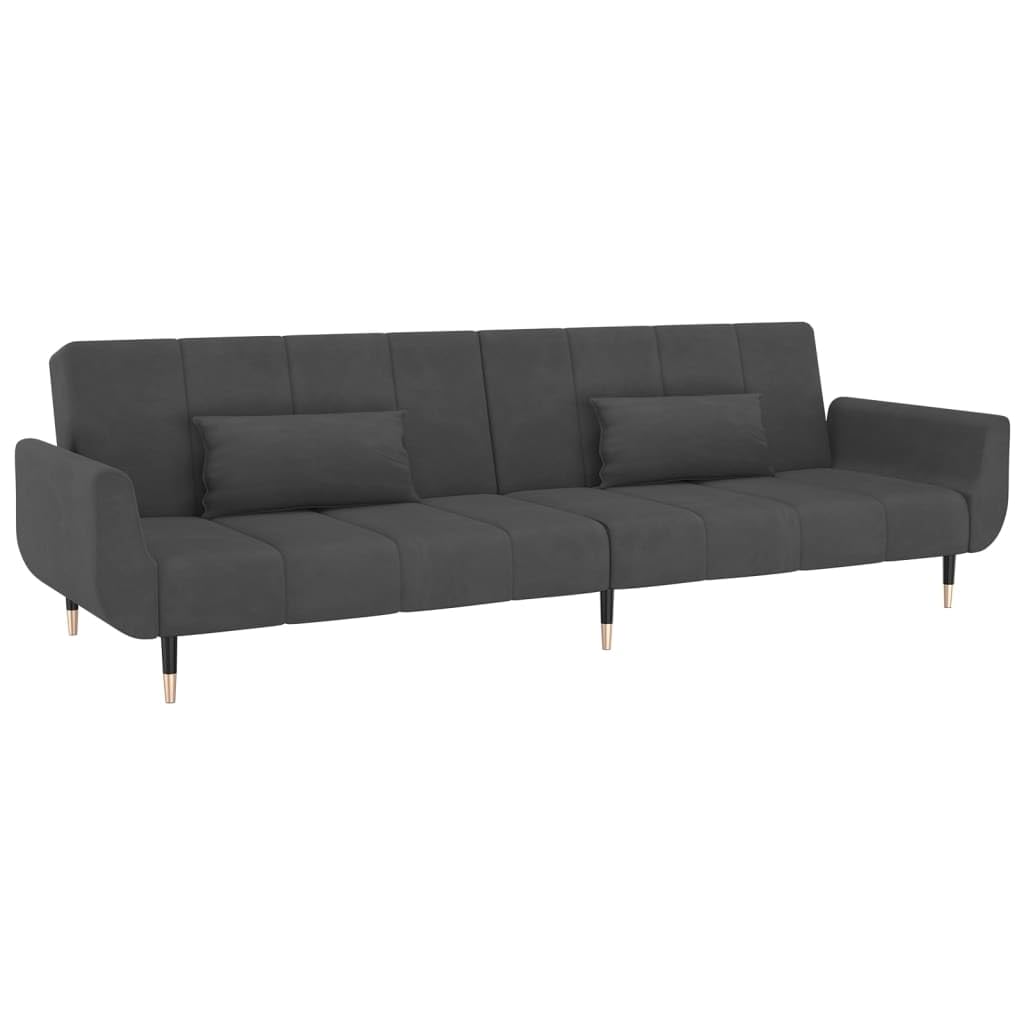 vidaXL 2-Seater Sofa Bed with Two Pillows, Convertible Sofa Bed for Living Room Bedroom, Loveseat Sleeper Sofa Couch Bed, Dark Grey Velvet