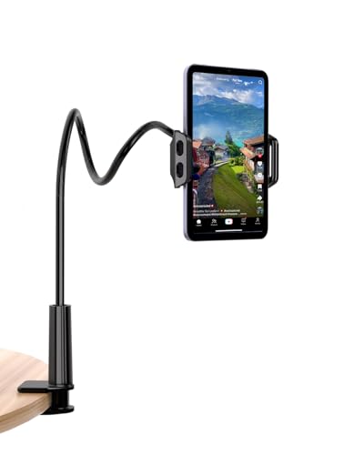 ADZERD Tablet Phone Stand Holder for Reading in Bed, Gooseneck Mount for iPhone iPad Kindle, Compatible with All 5-7.8 inch Devices, Adjustable Long Arm Strong Weight Capacity