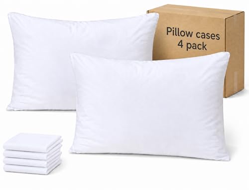 ZPECC White Pillow Cases Standard Size Set of 4 20x26 Envelope Closure Pillowcases Soft Plain Brushed Microfiber Covers Hypoallergenic Breathable