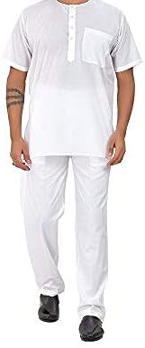 EEO Mens White Cotton Half Short Kurta (SADRA) Size: 34/36 / 38/40 / 42/44 (40, 1- Kurta 1- PAYJAM Set)