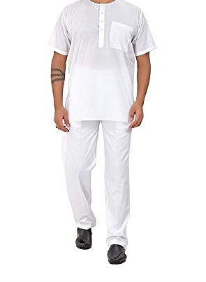 EEO Mens White Cotton Half Short Kurta (SADRA) Size: 34/36 / 38/40 / 42/44 (38, 2 -Kurta 2- Payjama)