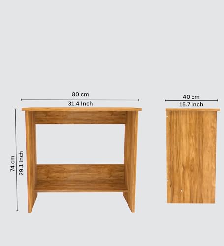 Image of Compact Study Desk with Storage Shelf, Natural Wood Finish, Space-Saving Home Office Table, 80x40x74 cm, DIY Assembly