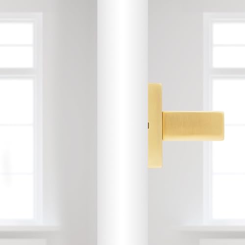 Image of Kwikset Singapore Dummy Door Handle, Single Sided Lever for Closets, French Double Doors, and Pantry, Satin Brass Non-Turning Reversible Interior Push /Pull Lever, with Microban Protection (Pack of 4)