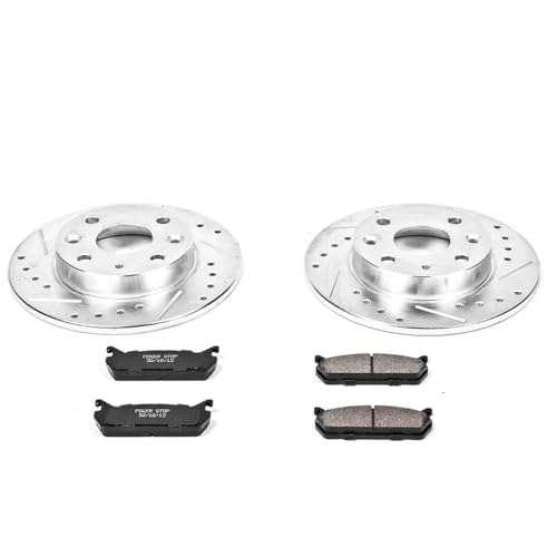 Image of PowerStop Rear Brake Kit for Mazda Miata 1990-93 - Drilled and Slotted Disc Rotors with Carbon-Fiber Ceramic Brake Pads Replacement, K719