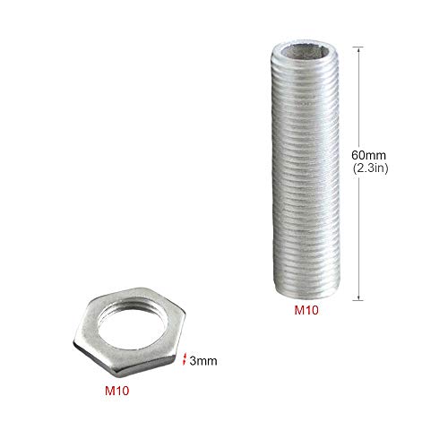 Image of Lamp Pipe Nipple Kit, Including M10 60 mm /2.4 inch Length Nipples and M10 Nut Thickness 3mm / 0.12 inch, Zinc-Plated, 10 Pack