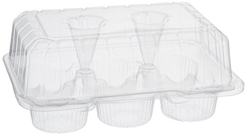 Oasis Supply 6-Compartment Cupcake Containers with Hinged Lid and 12 containers, Clear