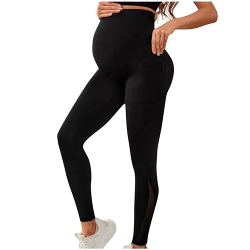 GMQWRK Leggings de maternidad con bolsillos y cintura ajustable para mujeres embarazadas, soporte para el vientre, pantalones de entrenamiento para embarazo, pantalones de cintura alta, mallas de