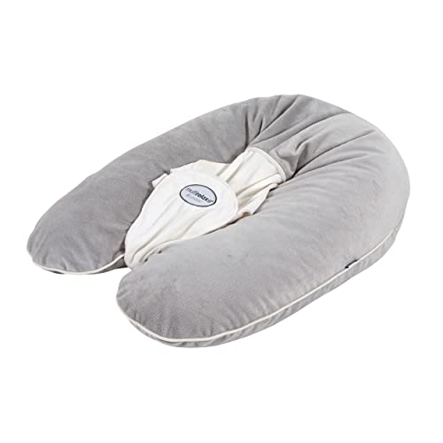 CANDIDE - Coussin De Grossesse et D'allaitement Multifonctions 3 En 1 Multirelax, Breveté, Transat Bébé, Déhoussable, Fabriqué en France, 78x44cm (Soft boa Gris Clair/Écru)