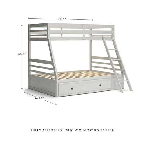 Image of Signature Design by Ashley Twin Over Full Bunk Bed with Storage, White | Antique white finish, Under bed storage, Hardwood solids, birch veneer and MDF substrate, Youth bedrooms, Robbinsdale