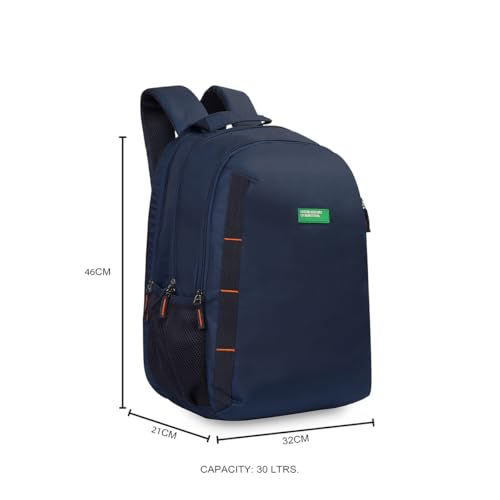 Image of United Colors of Benetton Fabio 30L Backpack, Water-Resistant, 3-Compartment Design, Stylish & Functional for College & Travel, with 1-Year Warranty