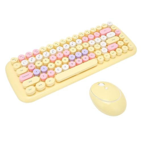 GAOJUNAN Combo de Teclado y Ratón Teclado Y Mouse Inalámbricos Retro con Teclas Redondas Ergonómico Kit de Teclado y Mouse(Pink)