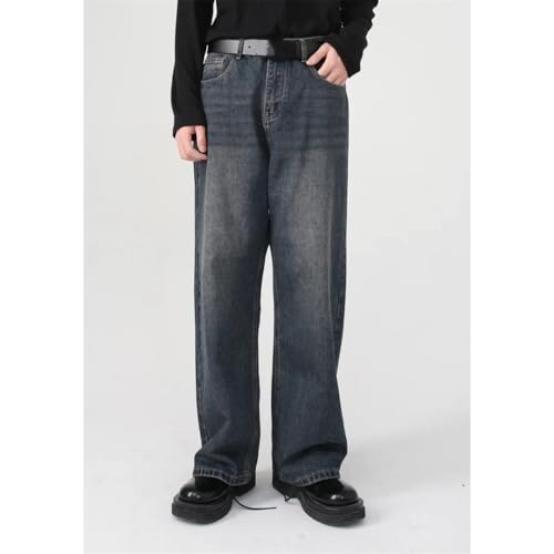 Men's Straight Leg Washed Jeans Loose Fit Long Denim Pants Classic Wide Leg Trousers for Daily Wear3