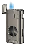 Visol Kamet Butane Torch Triple Flame Refillable Gas Lighter, Built-in Cutter, Fuel Window and Windproof Adjustable Flame Lighter