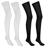 Lusofie 2 Pairs Women's Knee High Socks | Stay-Up Cotton Rich Thigh High Stockings | Stretchy, Warm & Comfy for Daily Wear, Cosplay | Anti-Slip Ribbed Top (Black and White)