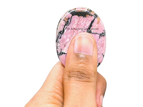 Image of Amazing Gemstone Rhodonite Worry Stone - Pink Crystal for Stress Relief & Meditation