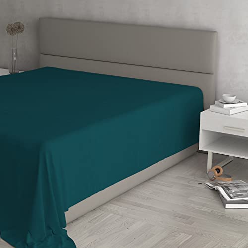 Drap housse en coton vert pétrole pour lit double maxi 270x300