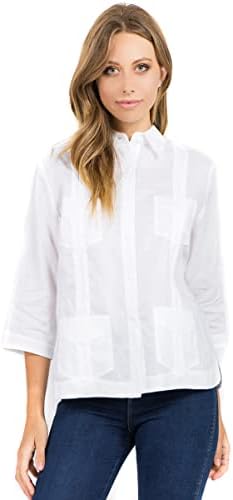 Mojito Women's Premium Linen Guayabera Shirt – 3/4 Sleeve Traditi...