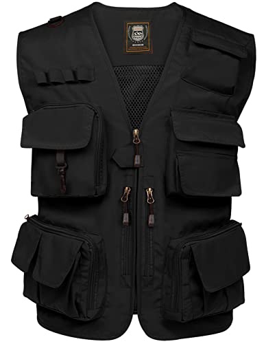 Gilet de pêche PEHMEA pour hommes, détachable, poches, noir, très petit