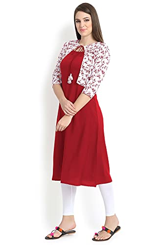 Image of Women's Crepe A-Line Kurta (ALC4045GRN3 Ruby Red Medium)