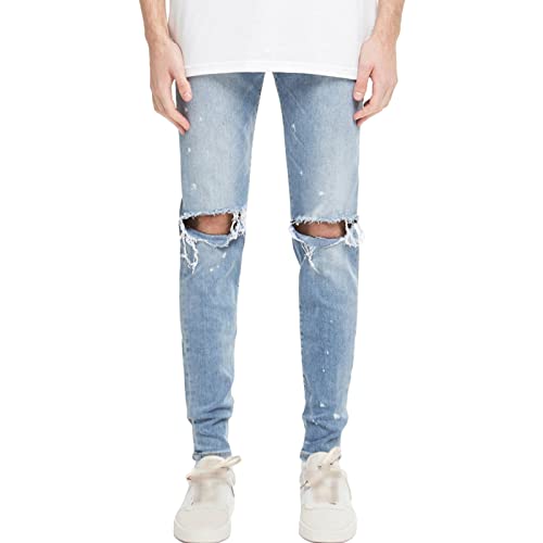 Jeans skinny pour hommes coupe crayon taille moyenne à design troué