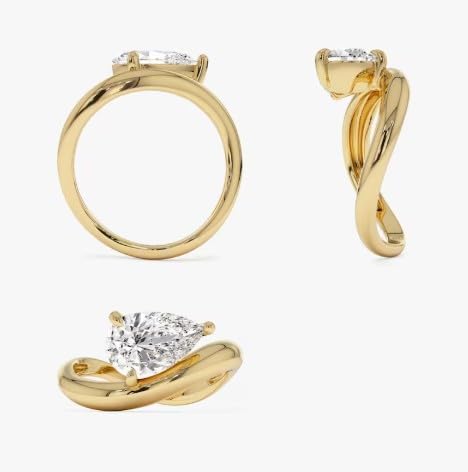Modern Bypass Design Engagement Ring for Women,1.50 ctw 14k Gold Plated Pear-Shaped Engagement Ring,Gift For Her,Size 3-12 (USA)