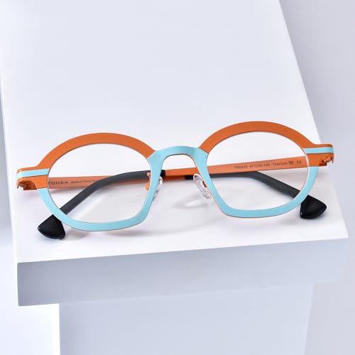 Image of FONEX Colorful Pure Titanium Glasses Frame Women Retro Round Eyeglasses