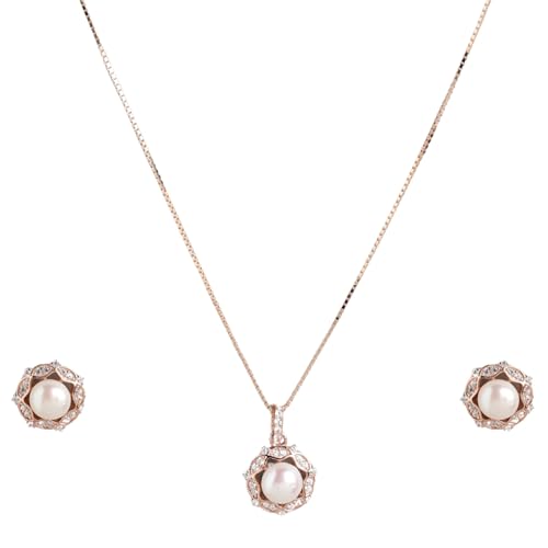 ZAVYA 925 Sterling Silver CZ Floral Pearl Rose Gold Plated Jewelry Set | Gift for Women and Girls | With Certificate of Authenticity and 925 Hallmark (B0CKN9K813) Amazon Price History, Amazon Price Tracker