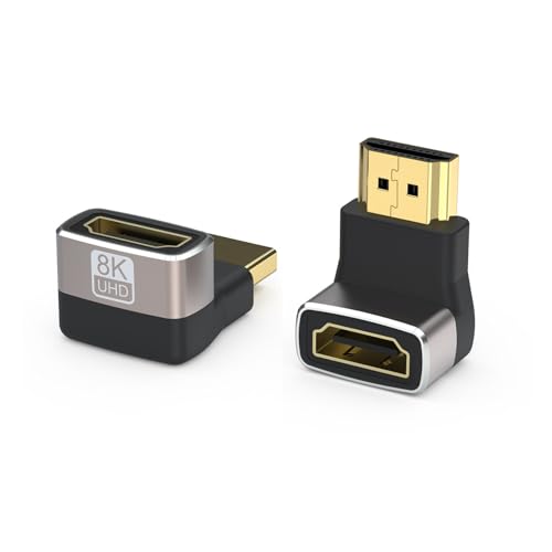 2 Pièces Adaptateur Coudé HDMI 2.1 Double Plaqué Or 90°/270° — Rallonge HDMI Male/Femelle 48 Gbps, 8K@60Hz Et 4K@120Hz, Connecteur Angle Droit pour TV,...