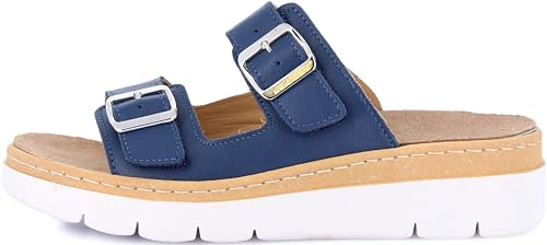 Image of GRUNLAND Women Moll Comfort Slipper with Double Adjustable Buckle, Removable Drysoft Leather Insole, Molded Sole and 4cm Wedge Heel, Einheitsgrosse Weit
