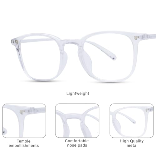 Image of UV Protection Glasses Blue Cut Blocking Harmful Rays Glasses for Men & Women Zero Power Computer Specs Eye Protection Lightweight Frame with Case & Cleaning Cloth