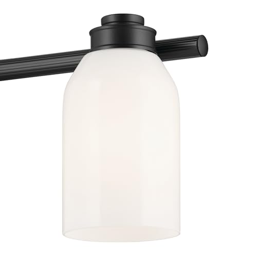 Image of Kichler Shae 3-Light Bathroom Vanity Light, Black | White opal glass vanity light for modern bathroom mirrors (24.25 inch x 9 inch), 55202BK