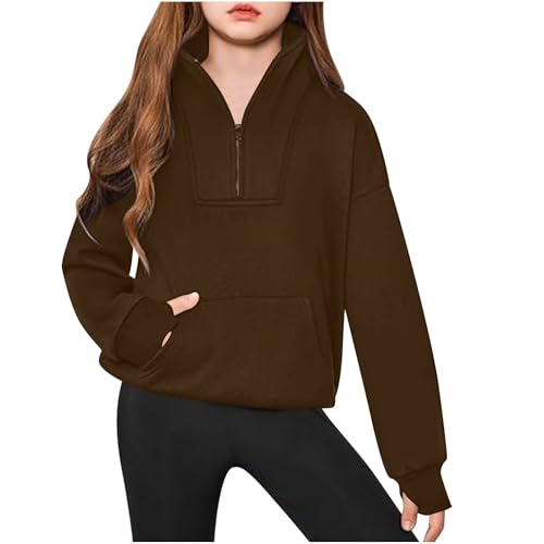 Girls Boys Fleece Sweatshirt Turtleneck Half Zip with Thumb Hole Athletic Pullover Tops Teen Girls Solid Color Trendy Clothes2