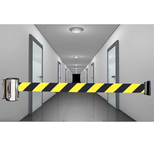 Wall Mount Retractable Belt Barrier 2/3/5/10 M Optional Retractable Blet Colors for Crowd Control Queue Barrier Line Divider with Accessories(F,10M/32FT)