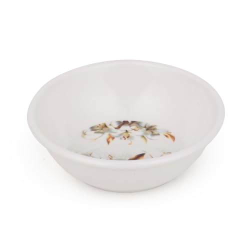 Image of Golden Fish Melamine Round Dinner Set of 18 (6 Plates + 6 Veg Bowls + 6 Half Plates) | Grey Floral Print | Unbreakable, Dishwasher & Microwave Safe