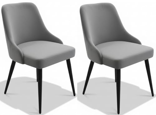 Image of Finch Fox Taskpro Modern Unique Velvet Upholstered Seating Living Room Dining Chair with Black Metal Legs in Dark Grey Color (Set of 2)