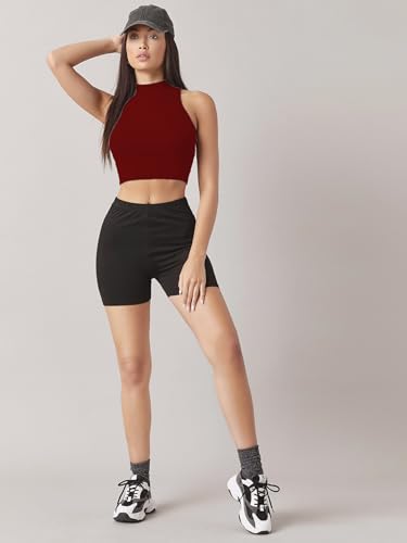 Image of Sugathari Women's & Girls' Solid Ribbed High Neck Sleeveless Crop Tops for Women (Top 37)