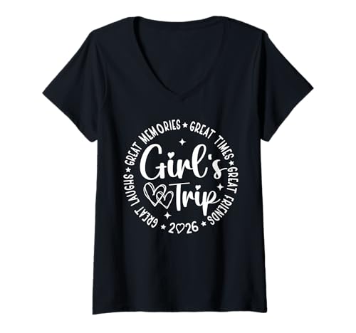 Damen Girl's Trip 2026 Women Besties Weekend Vacation Matching T-Shirt mit V-Ausschnitt