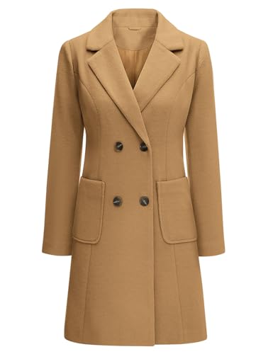Yuson Girl Wintermantel Damen Langer Wollmantel Herbst Winter Klassischem Revers Coat Warmer Übergangsmantel Elegant Kurzmantel Einfarbig Jacke Outwear mit Doppelreihigen...
