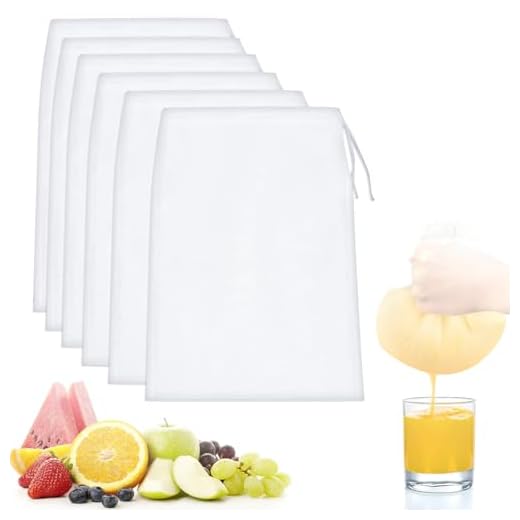 Quelcc 6 Piezas Bolsas de Leche de Nueces, 20 x 30 cm Bolsa de Colador Reutilizable, Filtro Leche Vegetal de Nailon, Filtro de Alimentos, para Queso, Zumo de Frutas, Café, Zumo de Verduras, Té