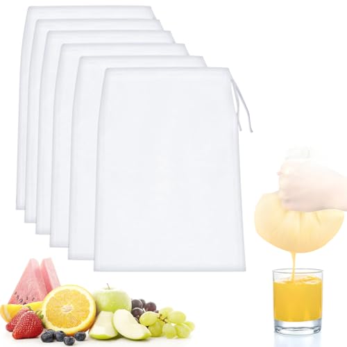 Quelcc 6 Pièces Sac à Lait de Noix, 20 × 30 Cm Sacs à Fromage en Nylon, Filtre Lait Végétal...