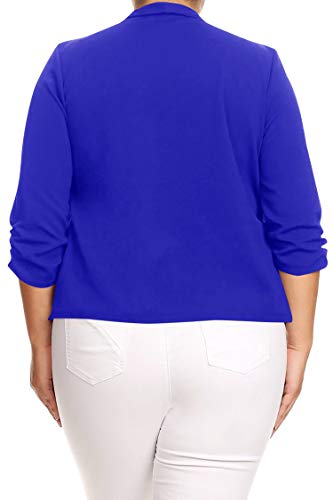 Women's Plus Size Open Front Rolled Up 3/4 Sleeves Office Work Wear Solid Blazer Jacket3
