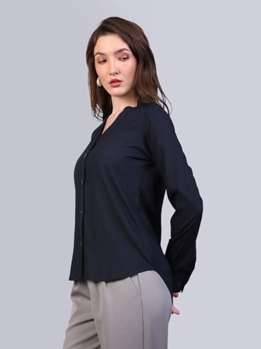 Image of Urbano Fashion Women's Modal Viscose Full Sleeve Regular Fit Casual Solid Shirt with Mandarin Collar