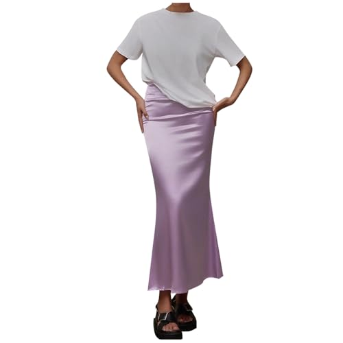 HGps8w Women's Elegant Satin Mermaid Maxi Skirts Dressy Casual High Waisted Business Cocktail Party Long Skirt4
