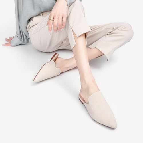 Image of Tilocow Women's Pointed Toe Flat Mules Backless Slip On Loafers