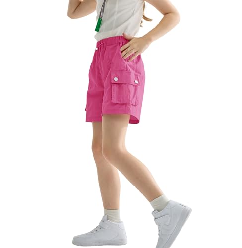 Image of Rolanko Girls Cargo Shorts Lightweight Parachute Short Pants with Pockets Summer Cargo Shorts for Kids Casual Hiking Sports