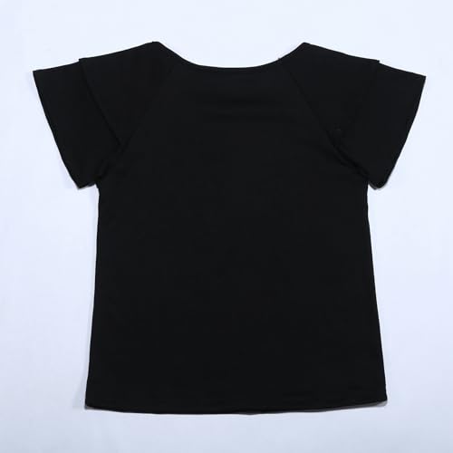 Girls Ruffle Sleeve T Shirts Summer Plain Crewneck Tee Tops Casual Coquette Loose Breathable Lightweight Blouse 4-15 Years4