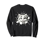 Cute Kitten Torn Cloth Cracked Wall Cat Lover Tee