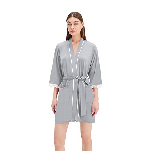 Gissroys Bademantel für Damen Kurz Baumwolle mit Spitzenbesatz,...