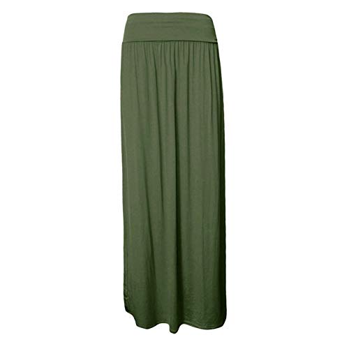 Image of Shop Nova® Women Ladies Pleated Fold Over Long Maxi High Waist Plain Gypsy Skirt Girls Summer Casual Party Wear Elasticated Stretchy Full Length Jersey UK Sizes 8-26 (Khaki, 14)